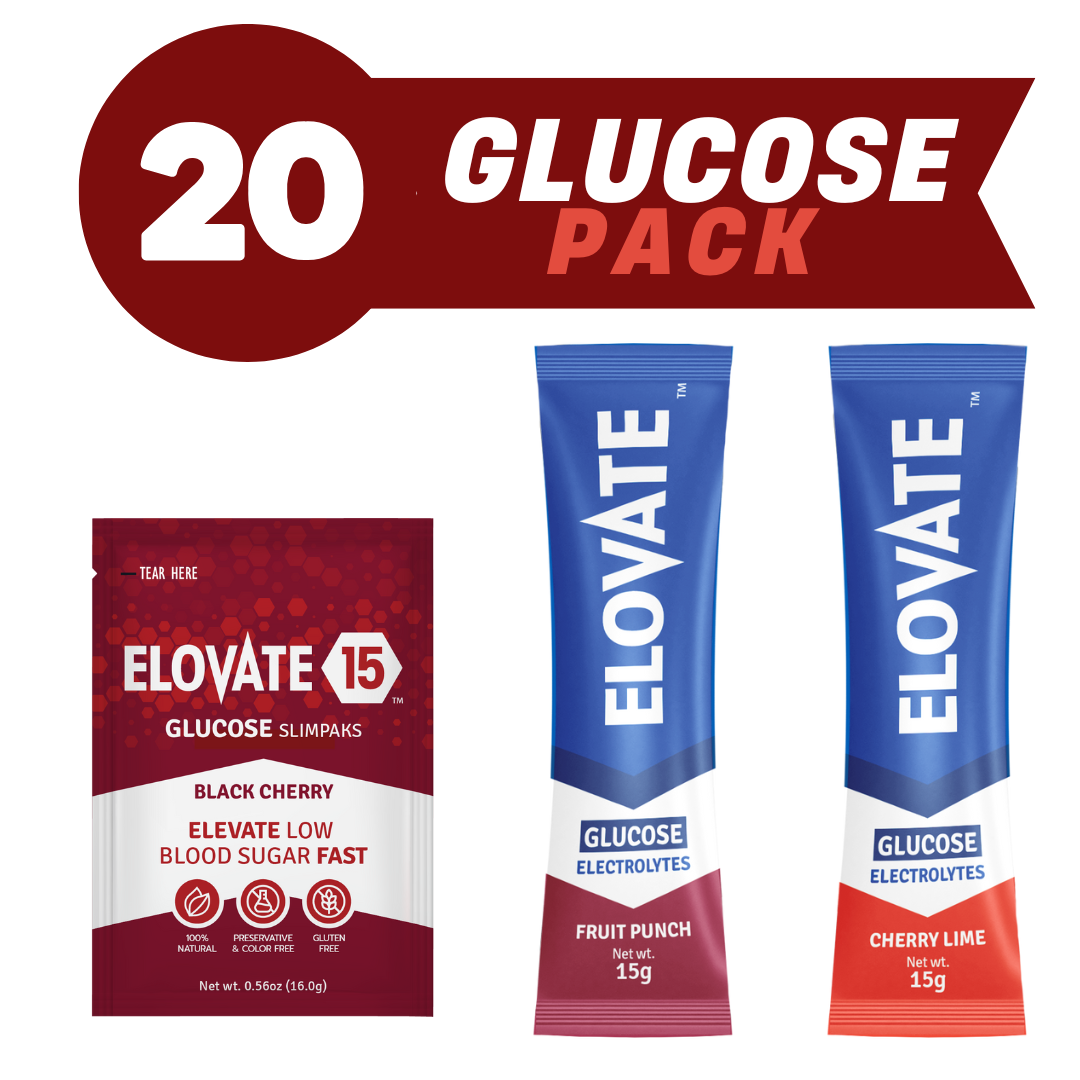 Elovate Glucose Pack – 20-Count Fast-Acting Black Cherry Glucose & Electrolytes for Energy & Recovery
