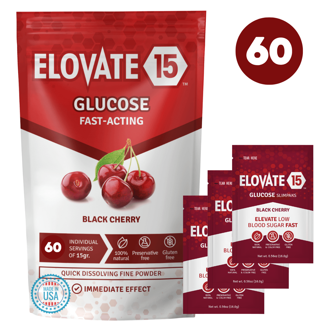Elovate 15 Slimpaks Natural Black Cherry Flavor 60 PackFast Acting Glucose Powder Packet for Quick Energy Boost, Portable and Convenient Alternative to Gels & Tablets, Dextrose Powder Stick, Easy-to-Carry for Low Blood Sugar Support
