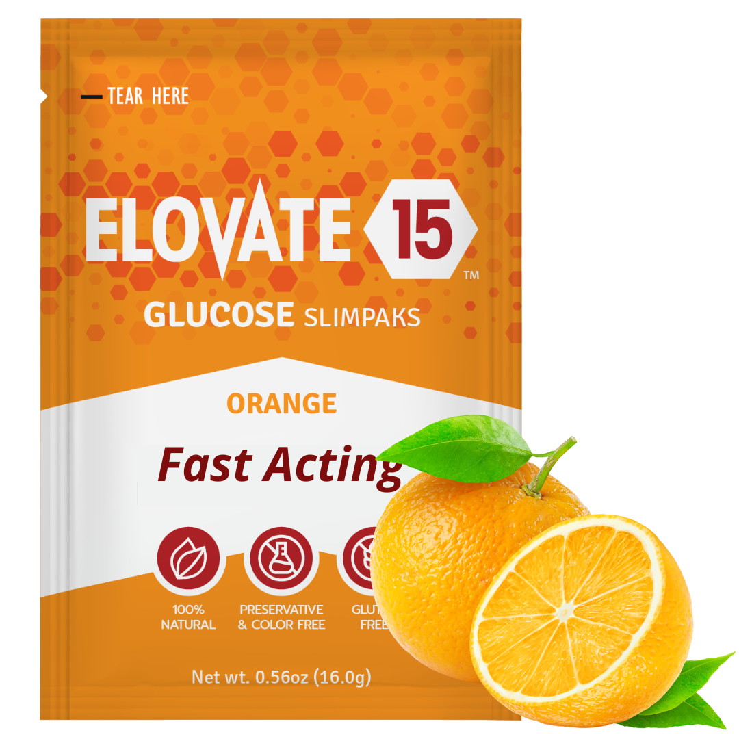 Elovate 15 Slimpaks – Fast-Acting Glucose Powder for Quick Energy & Low Blood Sugar Support – Portable, Natural Fruit Variety (60 Pack)