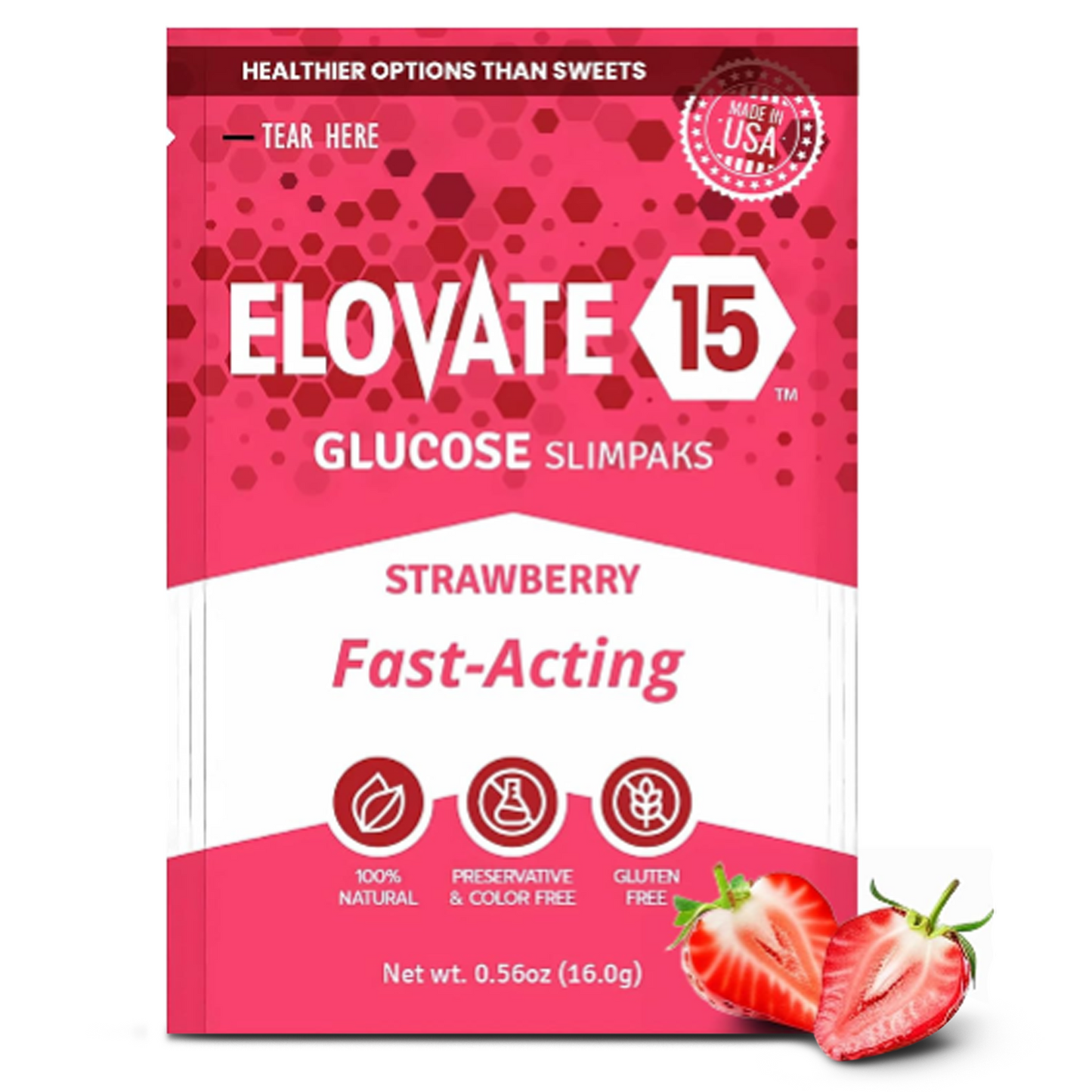 Elovate 15 Slimpaks – Fast-Acting Glucose Powder for Quick Energy & Low Blood Sugar Support – Portable, Natural Fruit Variety (60 Pack)