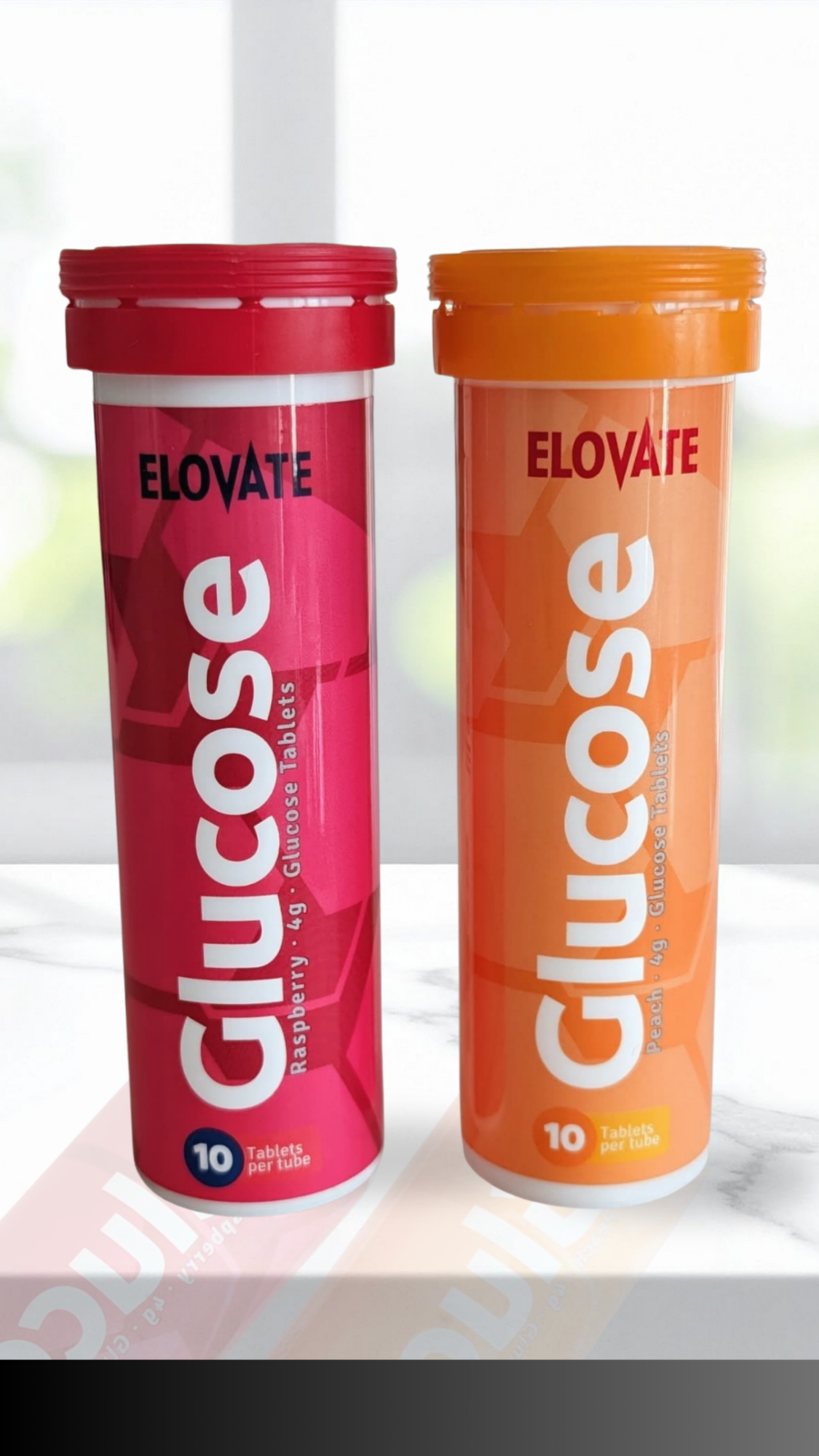 ELOVATE Fast Acting Glucose Tablets – 4g per Tablet, Multiflavor (Peach & Raspberry) – Gluten Free, Fat Free, 8 Tubes (80 Count) – Quick Dissolving Energy Supplement