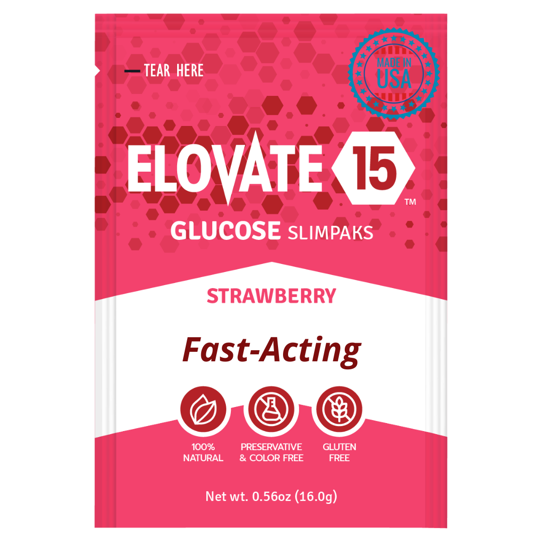 Elovate 15 Slimpaks Fast Acting Glucose Powder Packet Strawberry (30 pack) for Quick Energy Boost, Portable and Convenient Alternative to Gels & Tablets, Dextrose Powder Stick, Easy-to-Carry for Low Blood Sugar Support