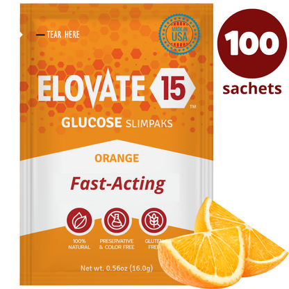 Elovate 15 Slimpaks Fast Acting Glucose Powder Packet Convenient Alternative to Gels & Tablets FSA/HSA Eligible Dextrose Powder Stick