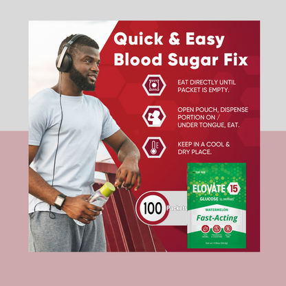 Elovate 15 Slimpaks Fast Acting Glucose Powder Packet for Quick Energy Boost (100 Count) for Low Blood Sugar Support