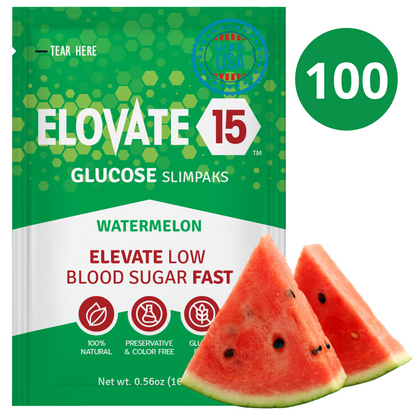 Elovate 15 Slimpaks Fast Acting Glucose Powder Packet for Quick Energy Boost (100 Count) for Low Blood Sugar Support