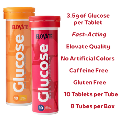 ELOVATE Glucose Tablets – 4g per Tablet, Peach & Raspberry – Gluten Free, Fat Free, 8 Tubes (80 Count)