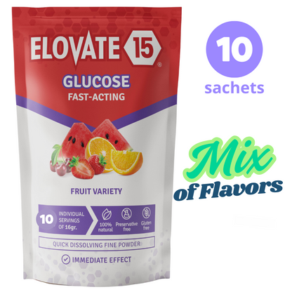 Elovate 15 Slimpaks Fast Acting Glucose Powder Packet Convenient Alternative to Gels & Tablets FSA/HSA Eligible Dextrose Powder Stick