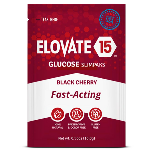 Elovate 15 Slimpaks Fast Acting Glucose Powder Packet for Quick Energy Boost, Portable and Convenient Alternative to Gels & Tablets, FSA/HSA Eligible Dextrose Powder Stick in Natural Black Cherry Flavor, Case Pack (100 Count) for Low Blood Sugar Support