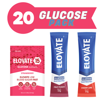 Elovate Glucose Pack – 20-Count Fast-Acting Black Cherry Glucose & Electrolytes for Energy & Recovery