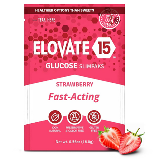 Elovate 15 Slimpaks Fast Acting Glucose Powder Packet for Quick Energy Boost, Portable and Convenient Alternative to Gels & Tablets, FSA/HSA Eligible Dextrose Powder Stick in Natural Strawberry Flavor, Case Pack (100 Count) for Low Blood Sugar Support