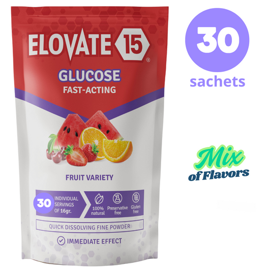 Elovate 15 Slimpaks – Fruit Variety (30 Pack) Fast-Acting Glucose Powder for Quick Energy & Low Blood Sugar Support – Portable