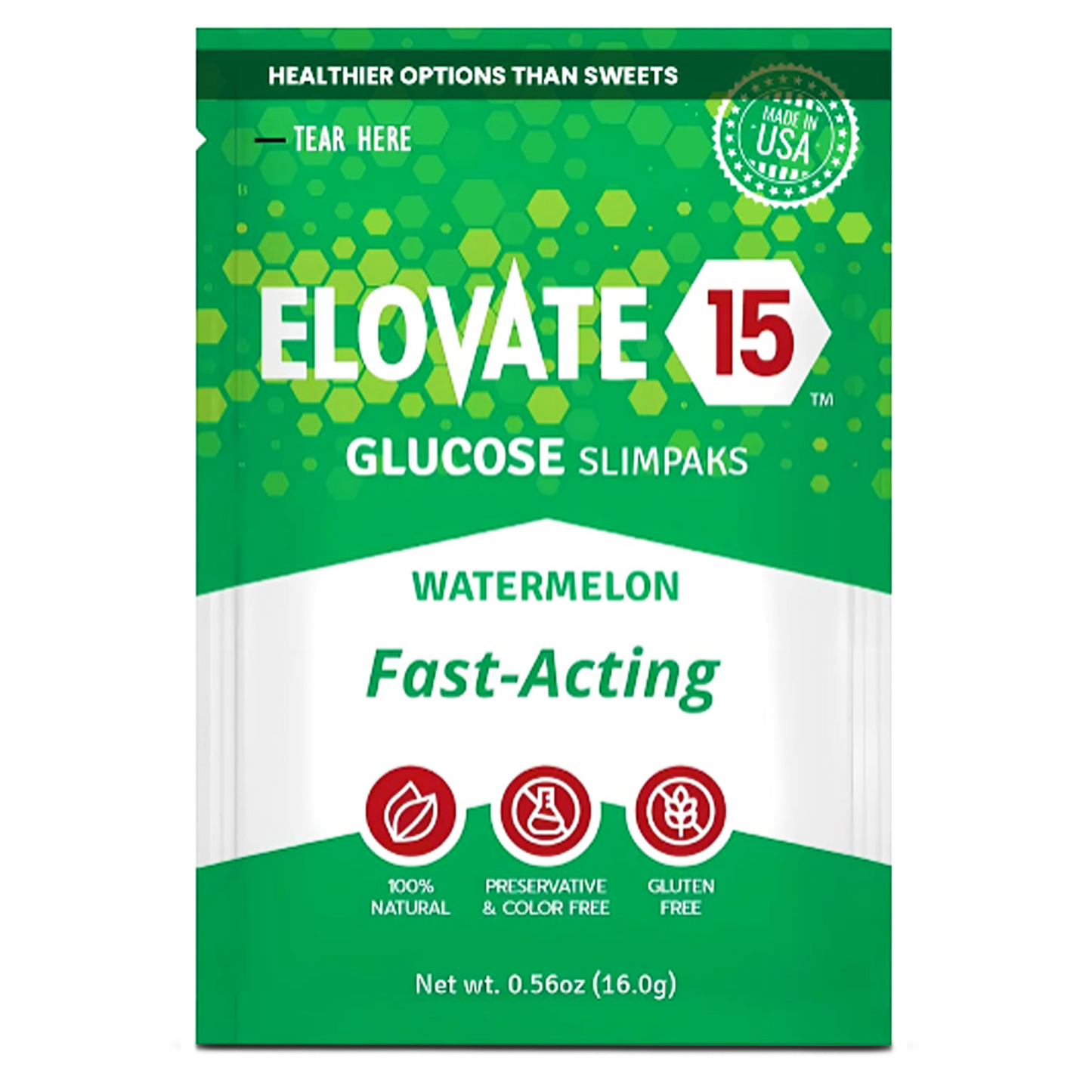 Elovate 15 Slimpaks Fast Acting Glucose Powder Packet for Quick Energy Boost, Portable and Convenient Alternative to Gels & Tablets, FSA/HSA Eligible Dextrose Powder Stick in Natural Watermelon Flavor, Case Pack (100 Count) for Low Blood Sugar Support