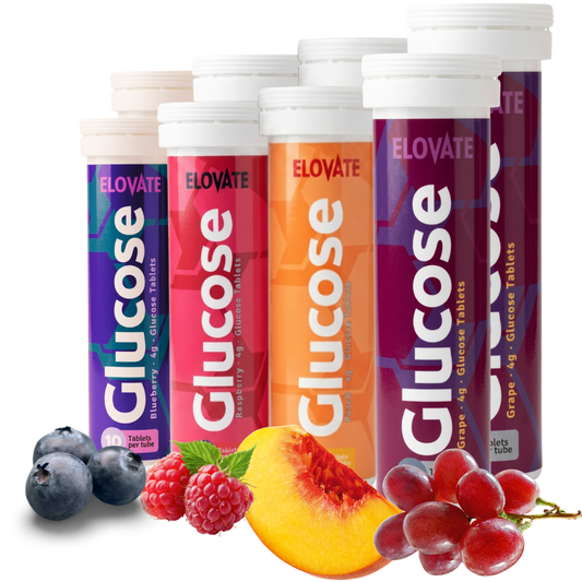 Fast Acting Glucose Tablets – 4g per Tablet, Blueberry, Grape, Peach & Raspberry – Gluten Free, Fat Free, 8 Tubes (80 Count)