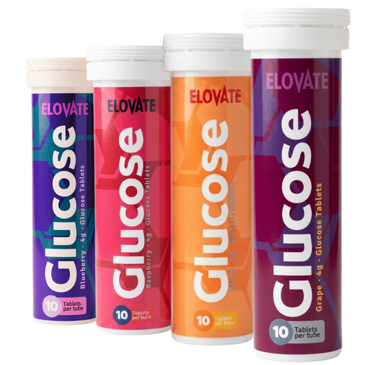 ELOVATE Gomitas de Glucosa, Arándano, Uva, Durazno y Frambuesa – 15g por porción, masticables, sin gluten – 4 tubos (40 unidades)