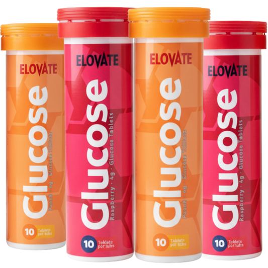 ELOVATE Glucose Tablets, Peach & Raspberry Variety – 15g Per Serving, Chewable, Gluten Free – 4 Tubes (40 Count)