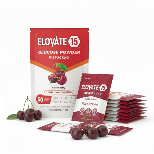 Sobres de glucosa de acción rápida Elovate 15 – Cereza negra, paquete de 50