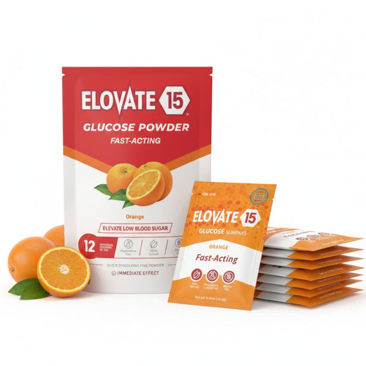 Sobres de glucosa de acción rápida Elovate 15 – Naranja, paquete de 12