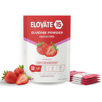 Elovate 15 Fast Acting Glucose Packets - Quick Dissolving, Gluten-Free 15g of Powder Packets Energy Dips - Oral Dextrose Powder for Kids & Adults, Hypoglycemia (12 x Watermelon)