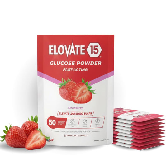 Sobres de glucosa de acción rápida Elovate 15 – Fresa, paquete de 50