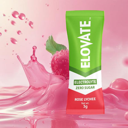 Elovate 15 Zero Sugar Electrolyte Drink Mix - Balanced Hydration Powder Packets 3g Per Stick, Rose Lychee Flavor (Pack of 25)