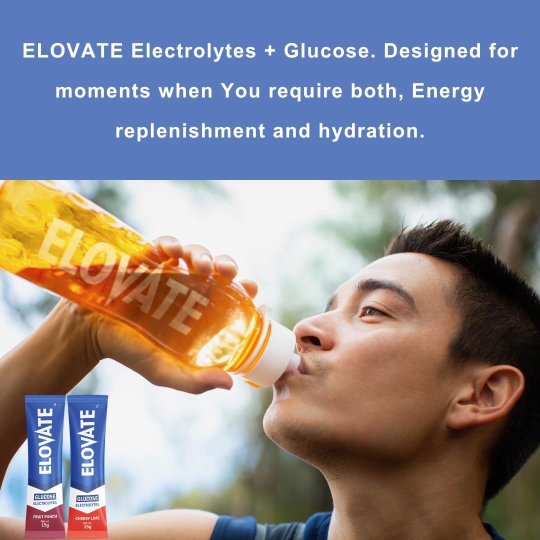 Elovate 15 - Electrolyte Drink Mix with 10g Glucose - Hydrating Electrolyte Powder Packets for Energy, Rapid Rehydration, Workout Recovery, Dehydration Relief, Fitness & Active Lifestyles - Premium Drink for Daily Hydration (Fruit Punch, Pack of 25)