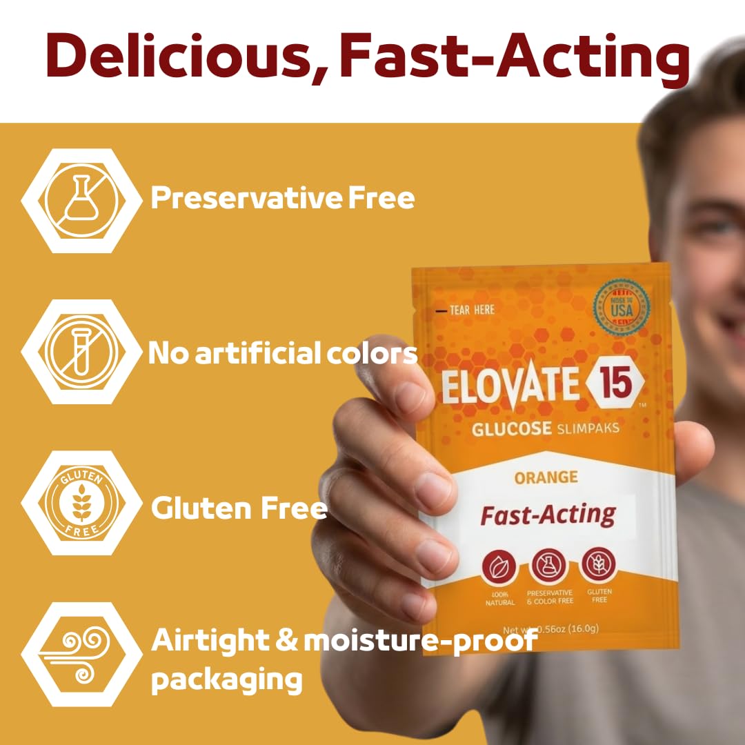 Elovate 15 Fast Acting Glucose Packets - Quick Dissolving, Gluten-Free 15g of Powder Packets Energy Dips - Oral Dextrose Powder for Kids & Adults, Hypoglycemia (12 x Watermelon)