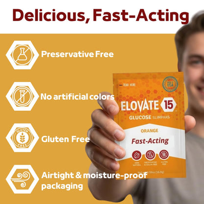 Elovate 15 Fast Acting Glucose Packets - Quick Dissolving, Gluten-Free 15g of Powder Packets Energy Dips - Oral Dextrose Powder for Kids & Adults, Hypoglycemia (12 x Watermelon)