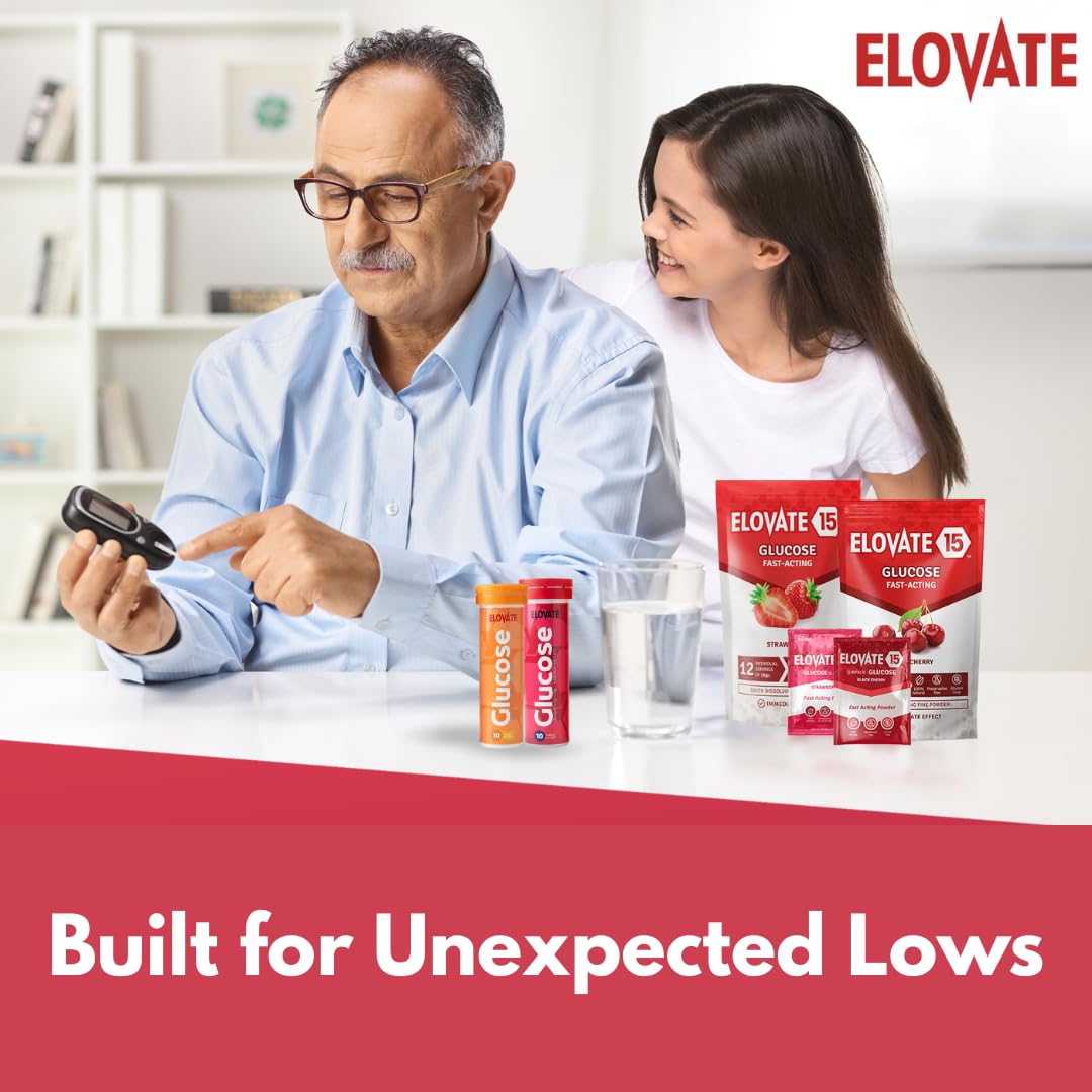 Elovate 15 Fast Acting Glucose Packets - Quick Dissolving, Gluten-Free 15g of Powder Packets Energy Dips - Oral Dextrose Powder for Kids & Adults, Hypoglycemia (12 x Watermelon)