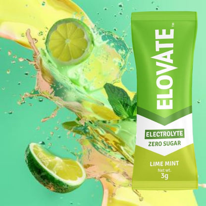 Elovate 15 Zero Sugar Electrolyte Drink Mix - Balanced Hydration Powder Packets 3g Per Stick, Lime Mint Flavor (Pack of 25)