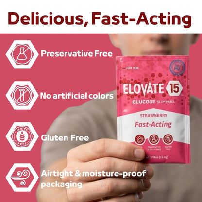 Elovate 15 Fast Acting Glucose Packets - Quick Dissolving, Gluten-Free 15g of Powder Packets Energy Dips - Oral Dextrose Powder for Kids & Adults, Hypoglycemia (12 x Watermelon)