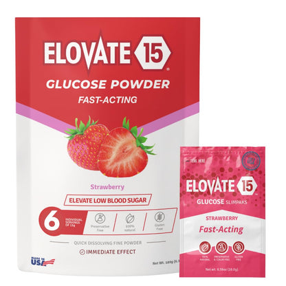 Elovate 15 Fast Acting Glucose Packets - Quick Dissolving, Gluten-Free 15g of Powder Packets Energy Dips - Oral Dextrose Powder for Kids & Adults, Hypoglycemia (12 x Watermelon)