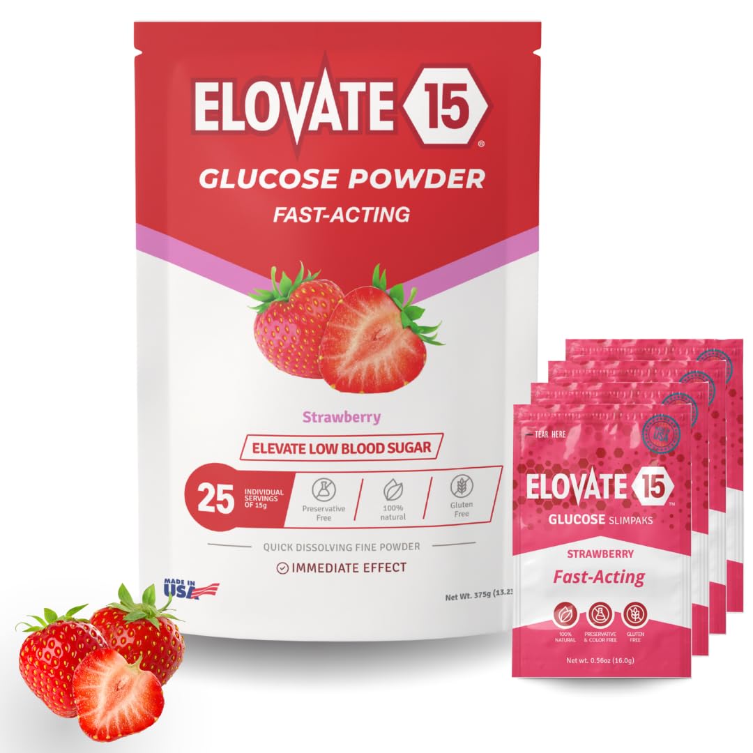 Elovate 15 Fast Acting Glucose Packets - Quick Dissolving, Gluten-Free 15g of Powder Packets Energy Dips - Oral Dextrose Powder for Kids & Adults, Hypoglycemia (12 x Watermelon)