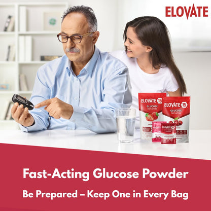 Elovate 15 Fast Acting Glucose Packets - Quick Dissolving, Gluten-Free 15g of Powder Packets Energy Dips - Oral Dextrose Powder for Kids & Adults, Hypoglycemia (12 x Watermelon)