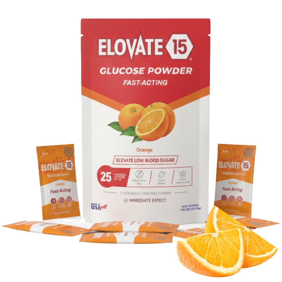 Elovate 15 Fast Acting Glucose Packets - Quick Dissolving, Gluten-Free 15g of Powder Packets Energy Dips - Oral Dextrose Powder for Kids & Adults, Hypoglycemia (12 x Watermelon)