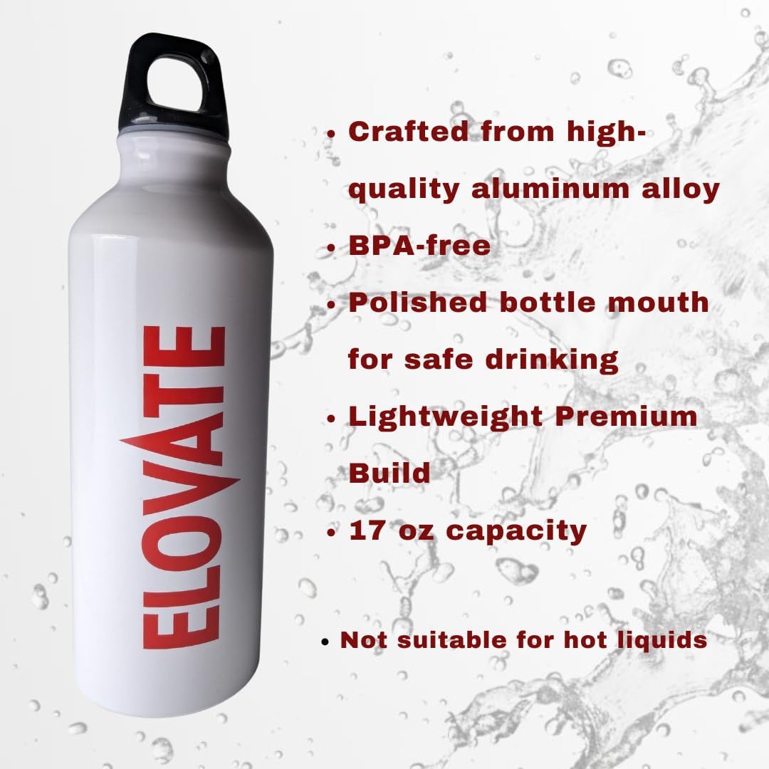 ELOVATE - 17 oz Aluminum Water Bottle - BPA Free Uninsulated Water Aluminum Bottle - Lightweight & Durable Aluminum Bottles for Sports, Hiking, Travel - Reusable Water Bottle for Hydration