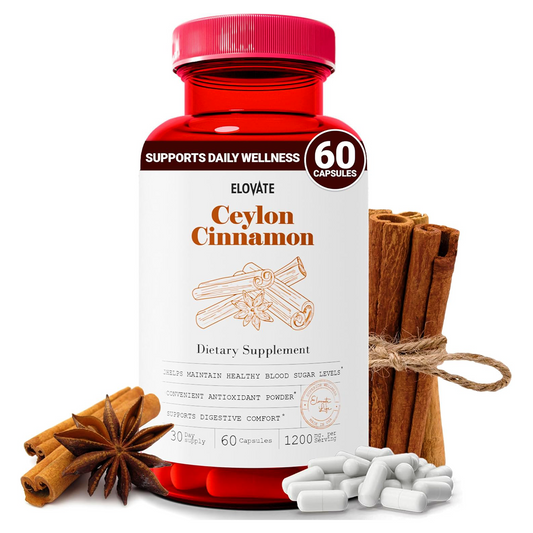 Elovate 15 Ceylon Cinnamon Capsules with Glucose Support - Fast Acting Natural Herbal Supplement for Blood Sugar Balance, Heart Health, Metabolism, and Daily Wellness for Men and Women - Naturally Flavored, 1200mg (60-Day Supply, 60 Capsules)