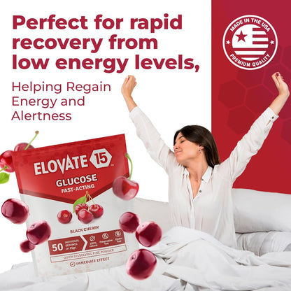 Elovate 15 Slimpaks Natural Black Cherry Flavor 60 PackFast Acting Glucose Powder Packet for Quick Energy Boost, Portable and Convenient Alternative to Gels & Tablets,  Dextrose Powder Stick, Easy-to-Carry for Low Blood Sugar Support