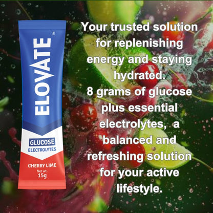 Elovate 15 - Electrolyte Drink Mix with 10g Glucose - Hydrating Electrolyte Powder Packets for Energy, Rapid Rehydration, Workout Recovery, Dehydration Relief, Fitness & Active Lifestyles - Premium Drink for Daily Hydration (Lime Cherry, Pack of 25)