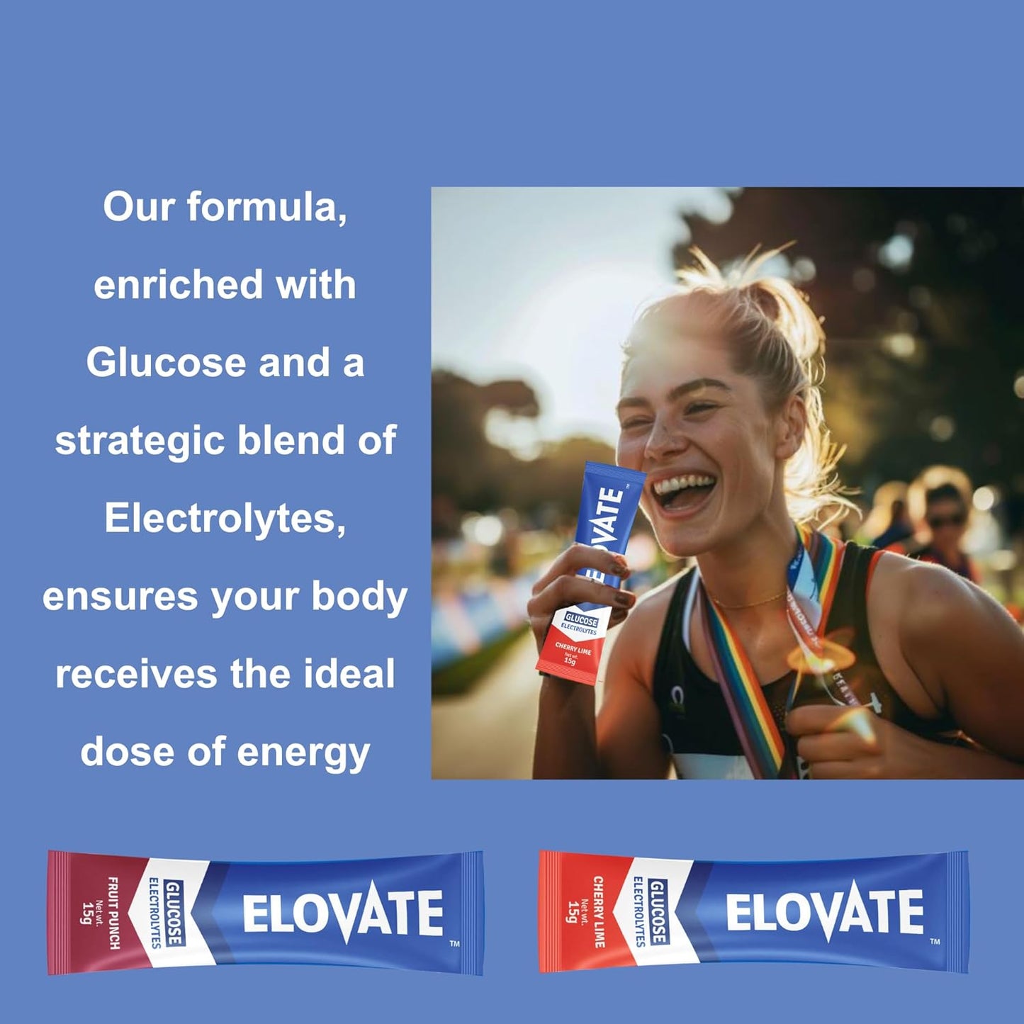 Elovate 15 - Electrolyte Drink Mix with 10g Glucose - Hydrating Electrolyte Powder Packets for Energy, Rapid Rehydration, Workout Recovery, Dehydration Relief, Fitness & Active Lifestyles - Premium Drink for Daily Hydration (Fruit Punch, Pack of 25)