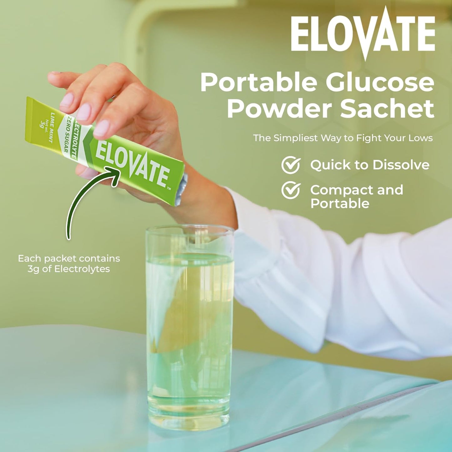 Elovate 15 Zero Sugar Electrolyte Drink Mix - Balanced Hydration Powder Packets for Travel, Workout, Sports & Fitness - Fast-Dissolving Electrolytes Powder for Energy, Recovery, Rehydration & Performance - 3g Per Stick, Lime Mint Flavor (Pack of 25)