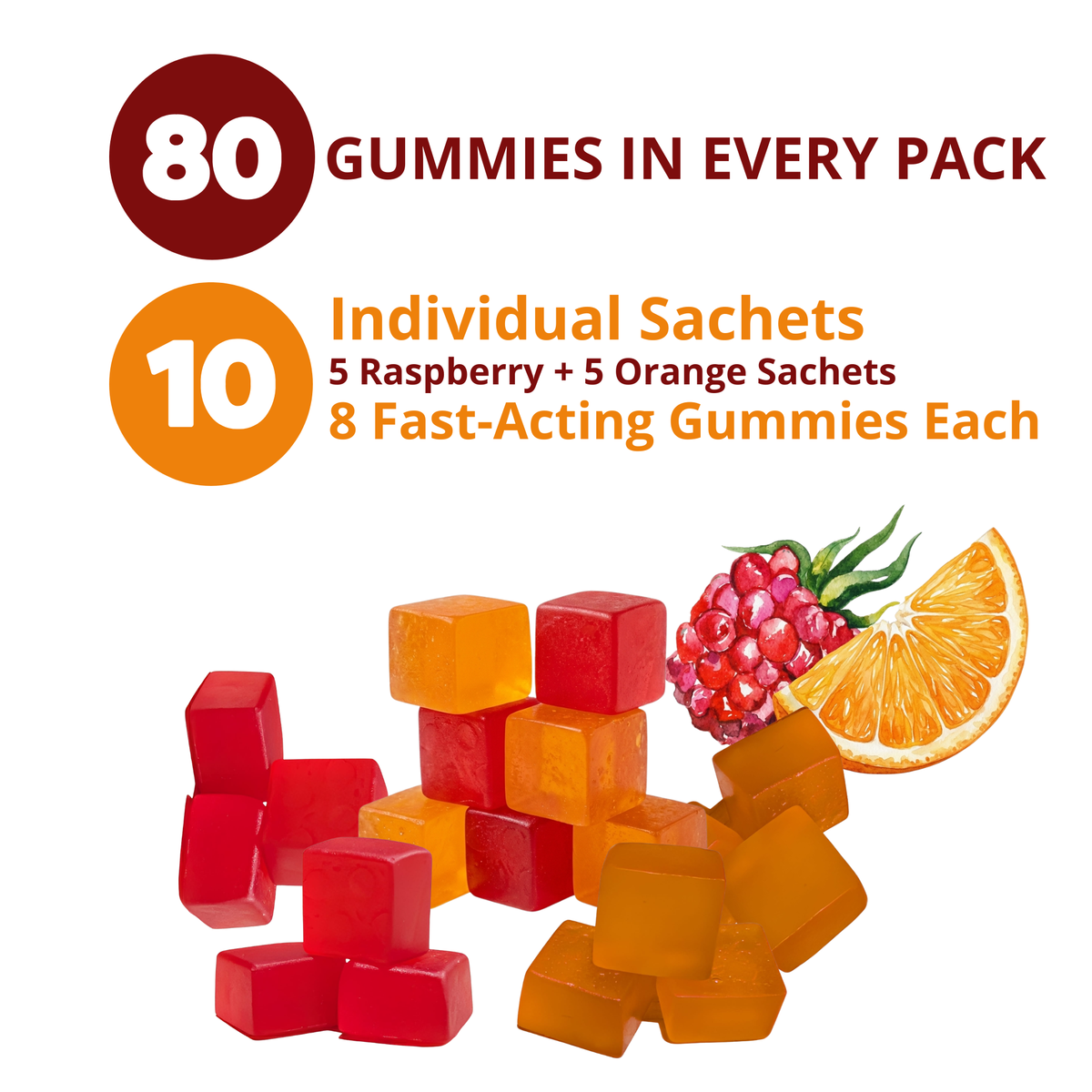 ELOVATE Fast-Acting Glucose Gummies, Raspberry & Orange, 10 Sachets, 80 Count