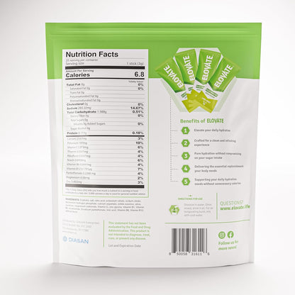 Elovate 15 Zero Sugar Electrolyte Drink Mix - Balanced Hydration Powder Packets 3g Per Stick, Lime Mint Flavor (Pack of 25)