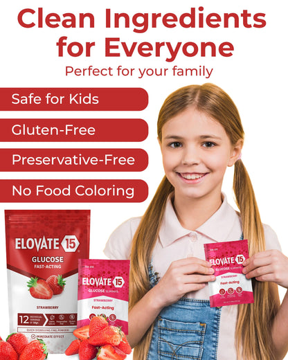 Elovate 15 Fast Acting Glucose Packets - Quick Dissolving, Gluten-Free 15g of Powder Packets Energy Dips - Oral Dextrose Powder for Kids & Adults, Hypoglycemia (12 x Watermelon)