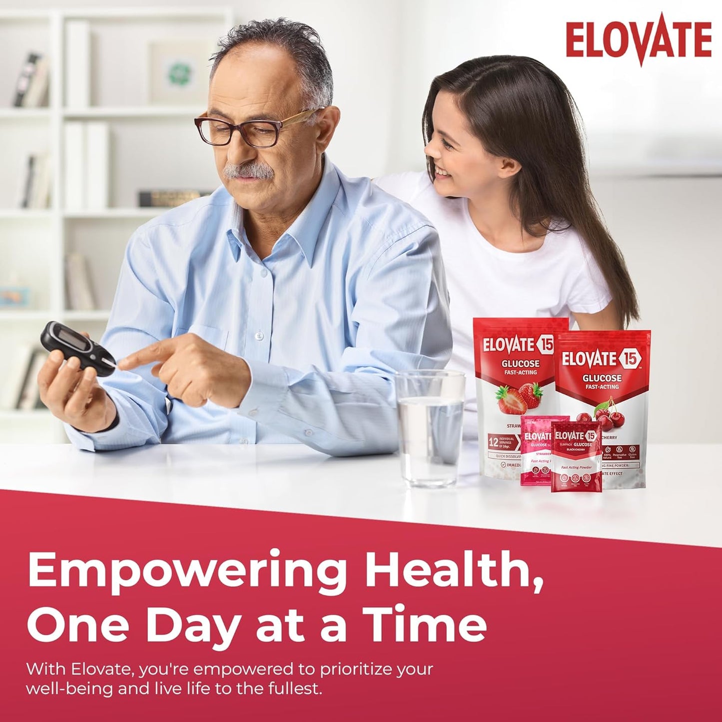 Elovate 15 Slimpaks Fast Acting Glucose Powder Packet for Quick Energy Boost, Portable and Convenient Alternative to Gels & Tablets, FSA/HSA Eligible Dextrose Powder Stick in Natural Black Cherry Flavor, Easy-to-Carry, 12 Pack for Low Blood Sugar Support