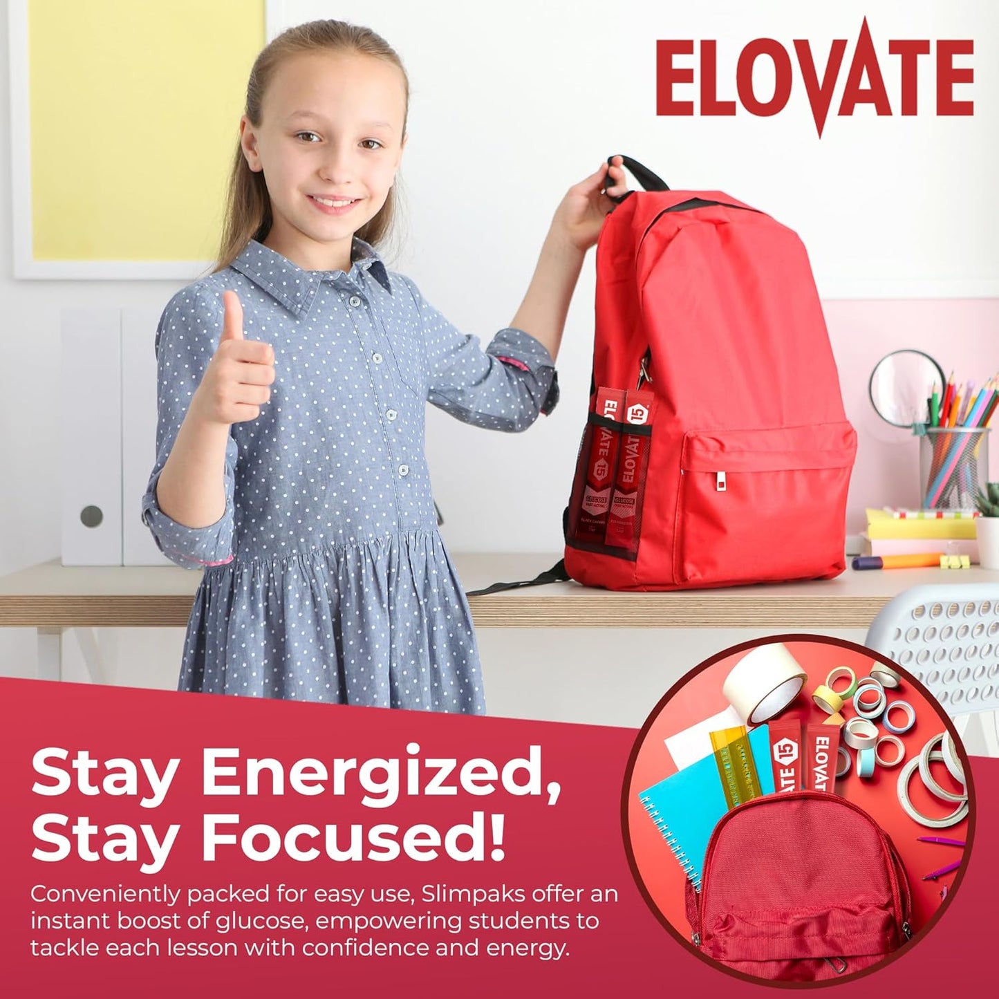 Elovate 15 Slimpaks Fast Acting Glucose Powder Packet for Quick Energy Boost, Portable and Convenient Alternative to Gels & Tablets, FSA/HSA Eligible Dextrose Powder Stick in Natural Black Cherry Flavor, Easy-to-Carry, 50  Pack for Low Blood Sugar Support