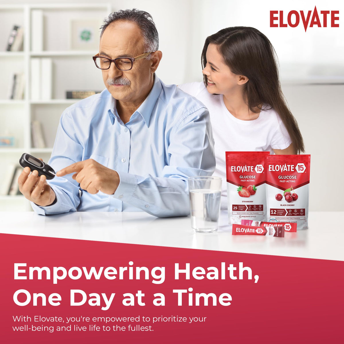 Elovate 15 Fast Acting Glucose Packets - Quick Dissolving, Gluten-Free 15g of Powder Packets Energy Dips - Oral Dextrose Powder for Kids & Adults, Hypoglycemia (12 x Watermelon)