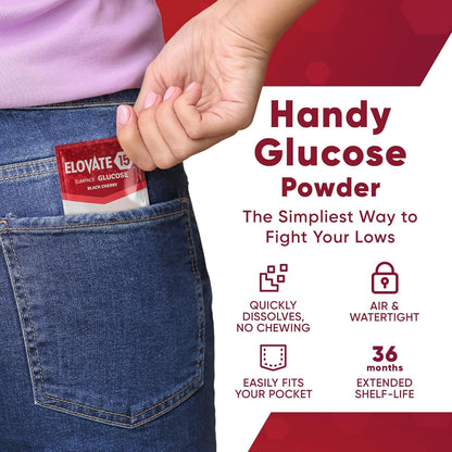 Elovate 15 Slimpaks Fast Acting Glucose Powder Packet Strawberry (30 pack) for Quick Energy Boost, Portable and Convenient Alternative to Gels & Tablets,  Dextrose Powder Stick, Easy-to-Carry for Low Blood Sugar Support