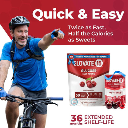 Elovate 15 Slimpaks Natural Black Cherry Flavor 60 PackFast Acting Glucose Powder Packet for Quick Energy Boost, Portable and Convenient Alternative to Gels & Tablets,  Dextrose Powder Stick, Easy-to-Carry for Low Blood Sugar Support