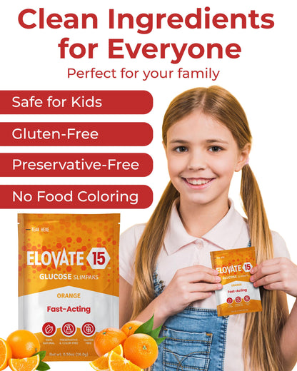 Elovate 15 Fast Acting Glucose Packets - Quick Dissolving, Gluten-Free 15g of Powder Packets Energy Dips - Oral Dextrose Powder for Kids & Adults, Hypoglycemia (12 x Watermelon)