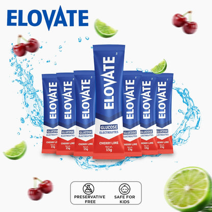 Elovate 15 - Electrolyte Drink Mix with 10g Glucose - Hydrating Electrolyte Powder Packets for Energy, Rapid Rehydration, Workout Recovery, Dehydration Relief, Fitness & Active Lifestyles - Premium Drink for Daily Hydration (Lime Cherry, Pack of 25)